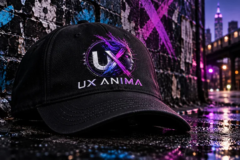 Casquette noire UX Anima dans un décor urbain